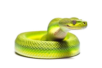 Green snake isolated on white background.Generative Ai.