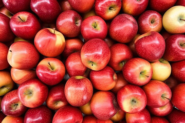 Top view fresh ripe red apples.Generative Ai.