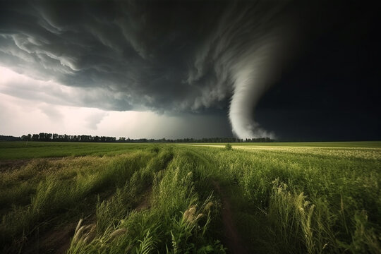 Tornado in the meadow.Generative Ai. © Inlovehem