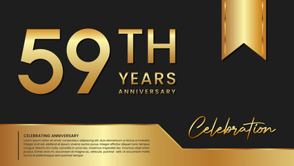 59th anniversary template design in gold color isolated on a black and gold background, vector template