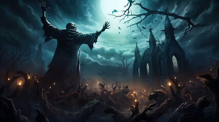 Realistic spooky halloween background. Generative Ai
