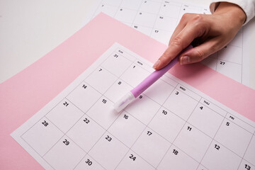 Monthly calendar. Calendar with date on paper. Day planner. Schedule of the week, month and year. Modern organizer. Business diary. Deadline reminder. Daily event management. Template and grid