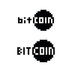 bitcoin icon logo three different sizes black and white models pixel art 8 bits style model 03