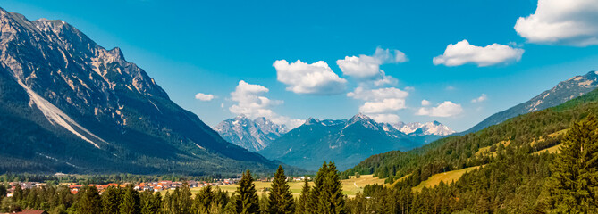 Alpine summer view at Gaichtpass, Weißenbach am Lech, Tannheimer Tal valley, Tyrol, Austria