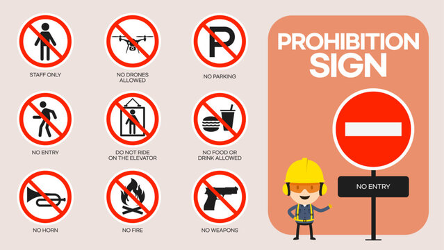 prohibited sign sets and characters who check the information signs