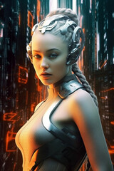 Fototapeta premium Portrait Of A Beautiful Woman, Futuristic Style - Generative AI