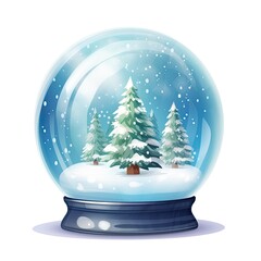 Crystal ball, snow globe with snowy Christmas tree and falling snow. Generative AI