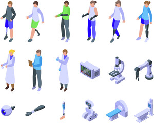 Plakat Biomedical engineer icons set isometric vector. Medical doctor. Cell lab