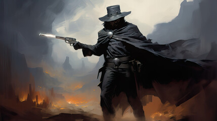 Fearlessly Wielding Pistols: The Gunslinger's Conjure - Artwork Capturing Fierce Determination - obrazy, fototapety, plakaty