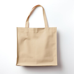 Empty beige tote bag isolated on white background