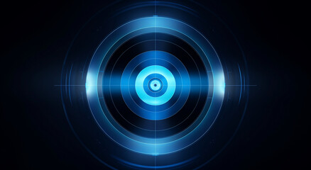 a blue round target in the center on the dark-blue background, in the style of realistic and detailed renderings, iso 400  - obrazy, fototapety, plakaty