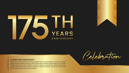175th anniversary template design in gold color isolated on a black and gold background, vector template