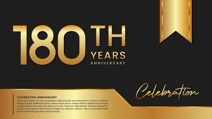 180th anniversary template design in gold color isolated on a black and gold background, vector template