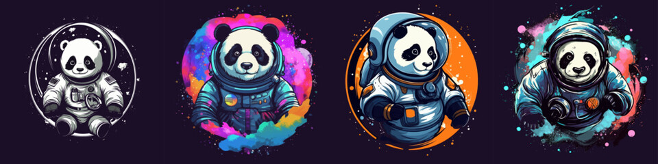 Panda astronaut on a dark background. Cartoon vector illustration. © Татьяна Петрова
