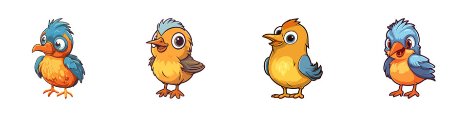 Cartoon yellow bird set. Vector illustration.