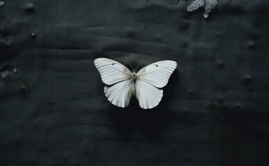 white butterfly on a black wall.