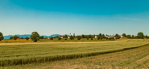 Beautiful summer view with a church near Tauting, Weilheim-Schongau, Bavaria, Germany