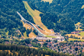 Alpine summer view with the olympic ski jump facilities at Mount Wank, Garmisch-Partenkirchen,...
