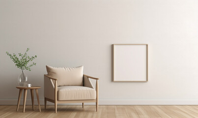 a frame mockup in a contemporary minimalist room with a beige color scheme