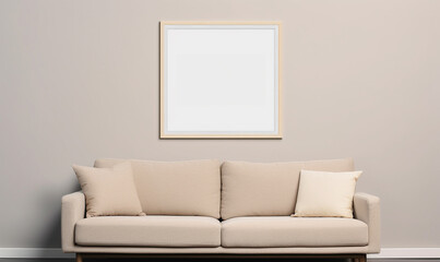 a frame mockup in a contemporary minimalist room with a beige color scheme