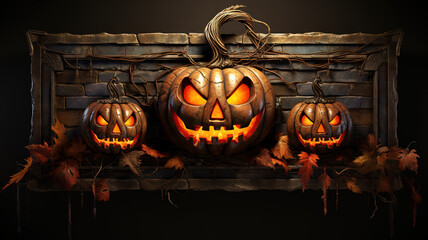 Happy halloween spooky glowing pumpkin background. Generative Ai