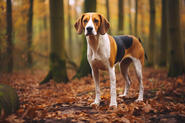 A hound dog in the woods. Generative AI.
