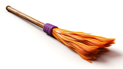 Witch's broom on an isolated background, witch flying and cleaning tool. Generative Ai