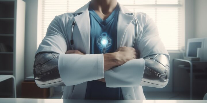 doctor with stethoscope, Medical Expertise Doctors Chest with Arms Crossed in Symbolic Pose