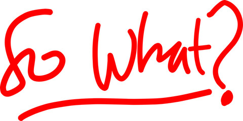 Red phrase "So What?" on white background.