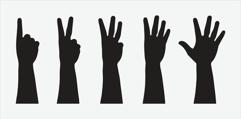 Captivating Collection, Human Hand Silhouettes Demonstrating Numerical Gestures 1 to 5 - Vector Set for All Your Creative Projects