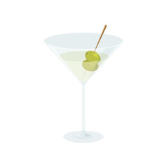 Martini cocktail with olives. Drinks in a glass. Vector illustration in trendy flat style isolated on white background.