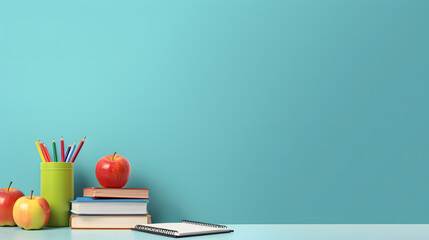 apple placed on book with tosca background, education concept with white space