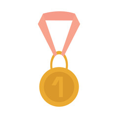 Gold medal with number one badge. Golden prize or award ribbon vector illustration. Win, competition, success, achievement concept