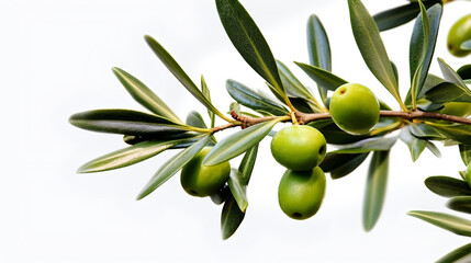 Close-up of an olive tree branch on a white background. Generative AI