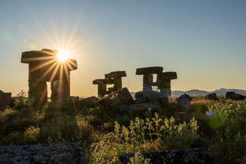 Ruins of Blaundus ancient city in Usak province of Turkey. View at sunset. The ancient city was in the Roman province of Lydia.