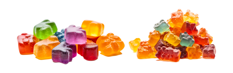 Medical cannabis CBD-infused rainbow gummy candy edibles transparent png background. Cannabis gummy cbd edibles png