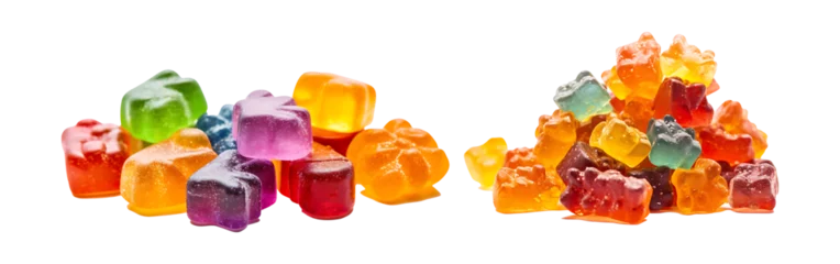 Fototapeten Medical cannabis CBD-infused rainbow gummy candy edibles transparent png background. Cannabis gummy cbd edibles png © Shahjahangdb