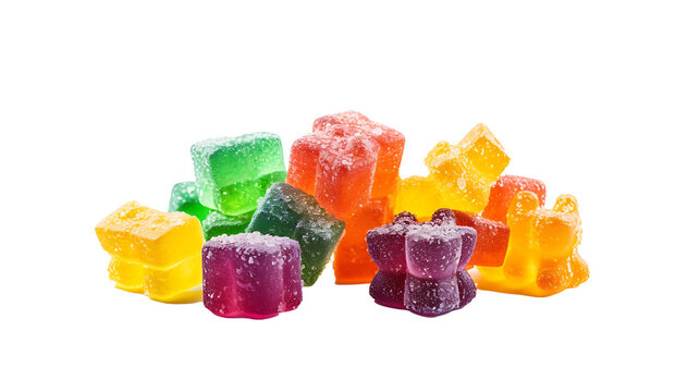 Medical cannabis CBD-infused rainbow gummy candy edibles transparent png background. Cannabis gummy cbd edibles png