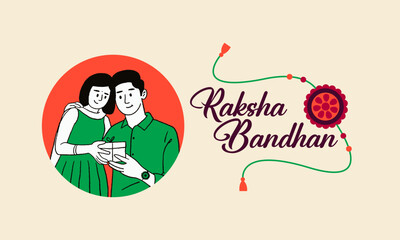 Rakhsha Bandhan text in Hindi with brother and celebrating Raksha Bandhan festival background editable template design