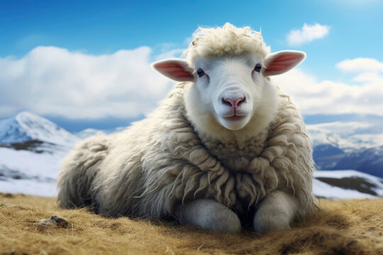 Beautiful sheep in nature. Generative AI