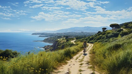 Fototapeta premium road by the sea cyclist