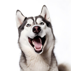 Fototapeta premium Siberian Husky happy dog on white background 