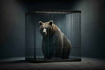 Metal trap for bears, alone on blank backdrop. Generative AI - obrazy, fototapety, plakaty