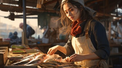 Fototapeta na wymiar fish woman in the market