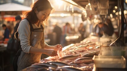 Fototapeta na wymiar fish woman in the market