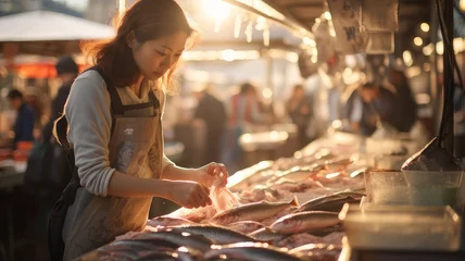 Foto op Canvas fish woman in the market © Aliaksei