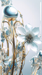 Futuristic Blue and Gold Flowers in Digital Art