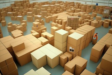 A vast storage of cardboard cartons and goods. Generative AI