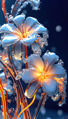 Futuristic Blue and Gold Flowers in Digital Art