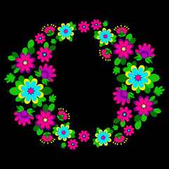 Bright floral wreath from Mexican embroidery 